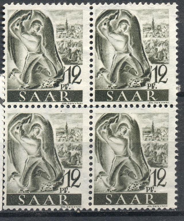 Германия Саар 1948 г. стандарт квартблок  негашеная*