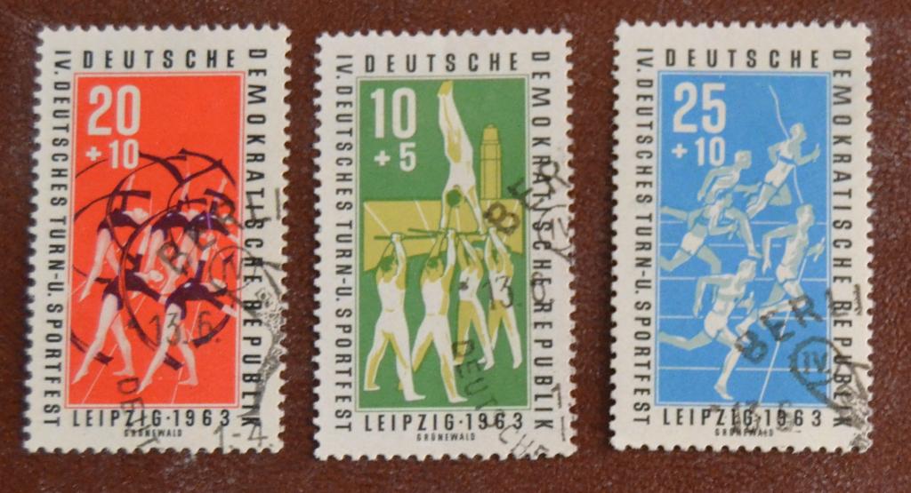 ГДР 1963 г. Спорт - Спартакиада в Лейпциге.  Mi 963/65 СТО