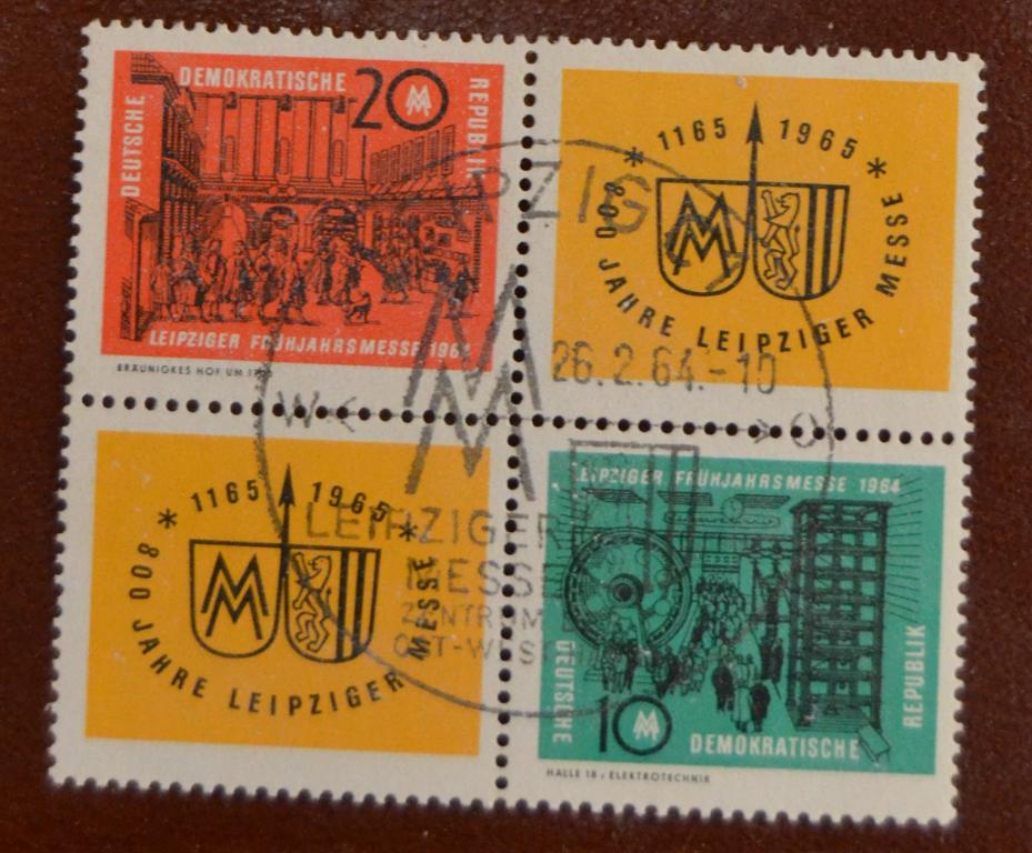 ГДР 1964 г. Лейпцигская весенняя ярмарка М: 1012-1013 Квартблок  Спецгашение