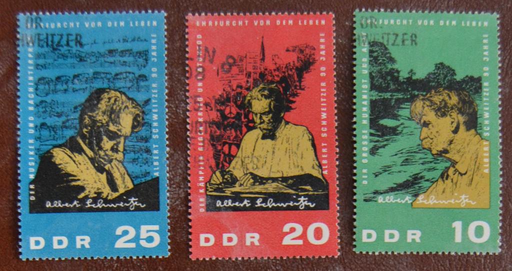 ГДР 1965 г. 90 лет музыканту Альберту Швейцеру Michel 1084 - 1086  СТО