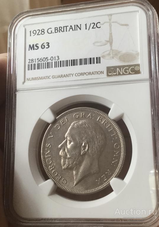 1/2 КРОНЫ 1928 NGC MS 63 СЕРЕБРО Великобритания