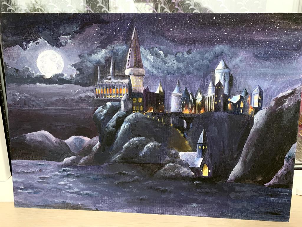 Картина Ночной замок ,холст на картоне размер 35х50 см