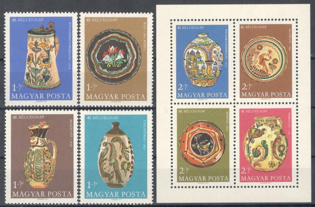 Венгрия, 1968, № 2443-2446+бл 66 , € 9, MNH, полн., искусство, шедевры керамики