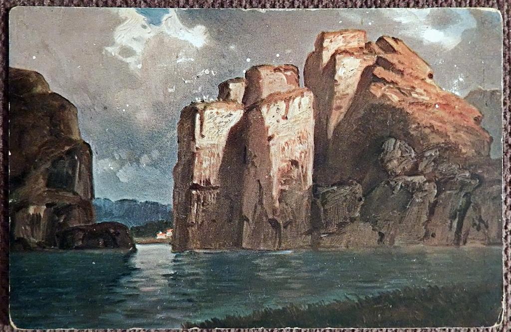 Антикварная открытка. Скалистый берег. Живопись