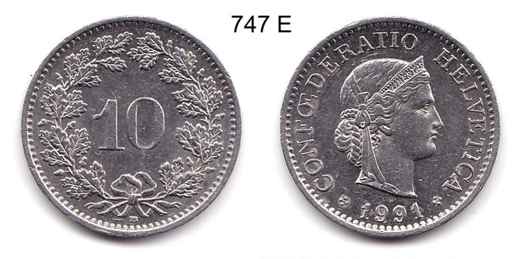 Швейцария. 10 раппен. 1991 год.