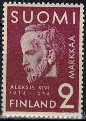 Финляндия 1937   100   лет со дня рождения Алексис Киви  - финский писатель с наклейкой