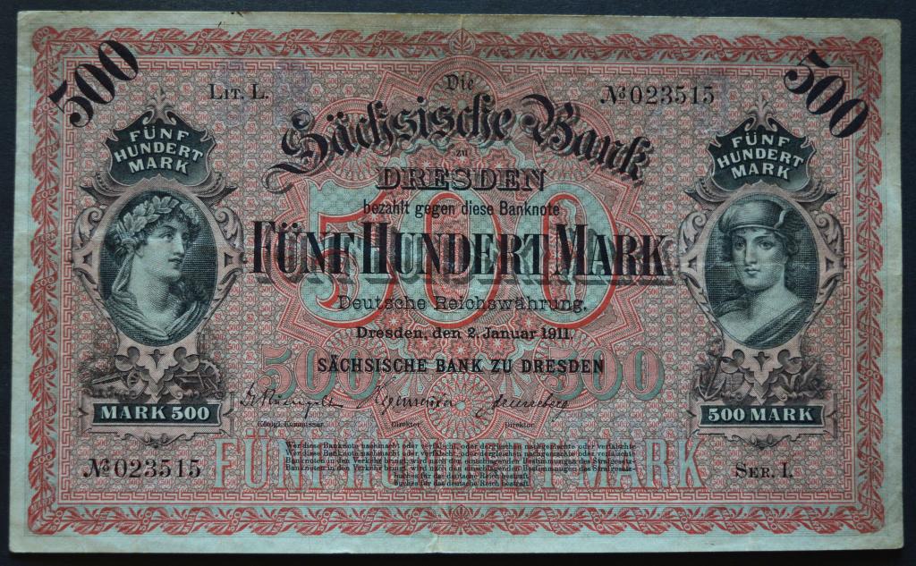 Германия 500 марок 1911 год.