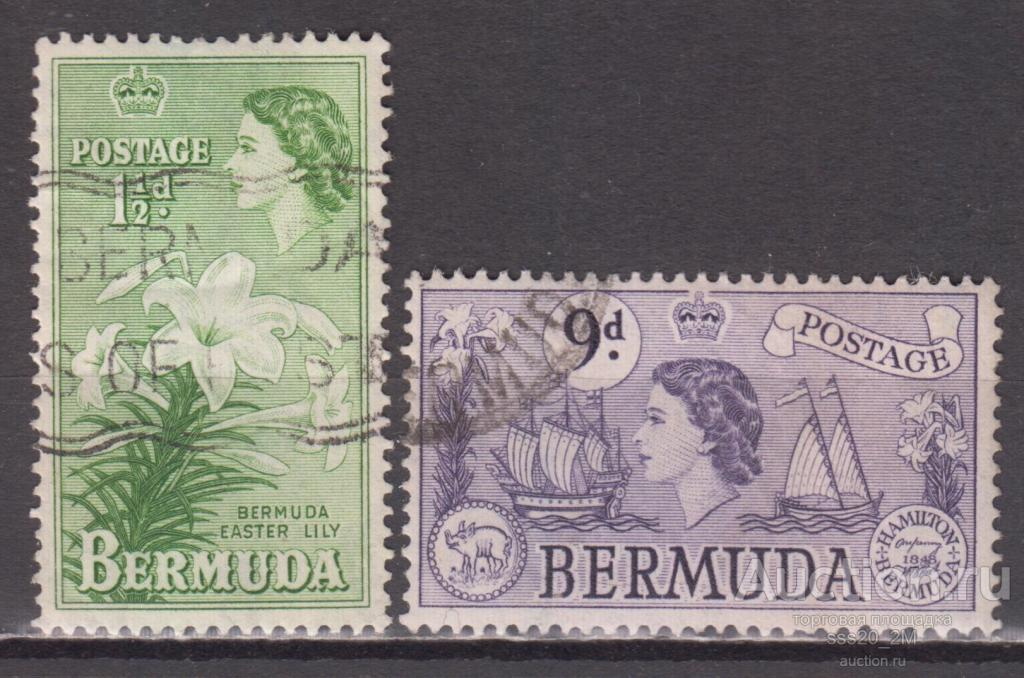 Бермуды 1953 Елизавета II лилии парусники Mi132,140