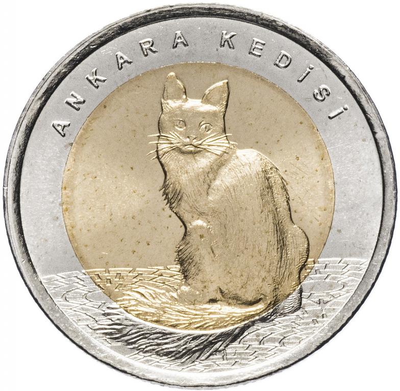 1 лира 2015 год Турция Кошка unc
