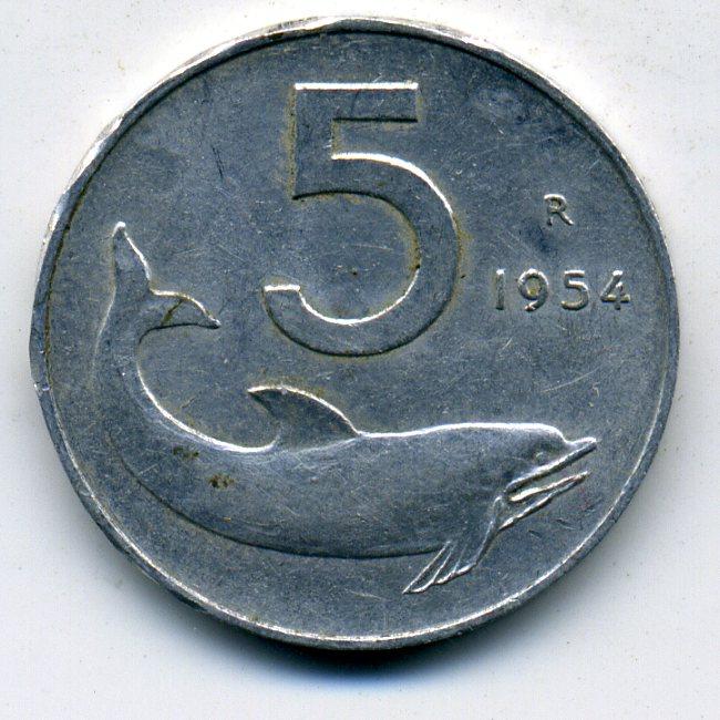 5 лир - Италия - 1954 - Дельфин