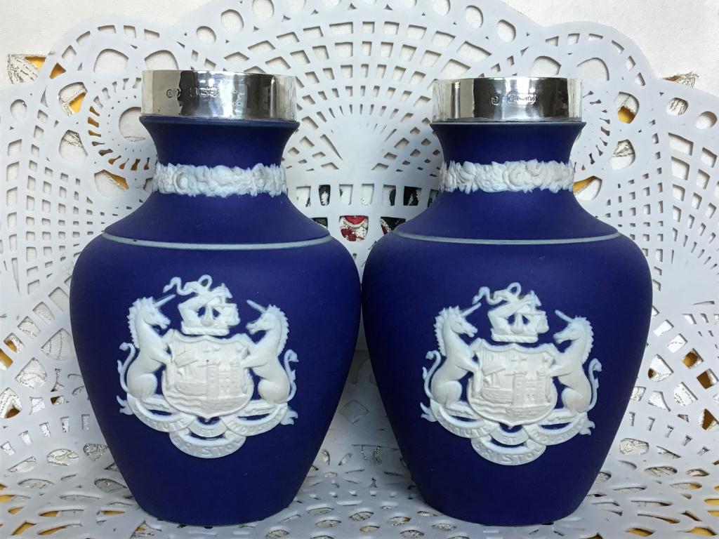 1906год Англия Серебро Фарфор Две вазы Геральдика Веджвуд Wedgwood
