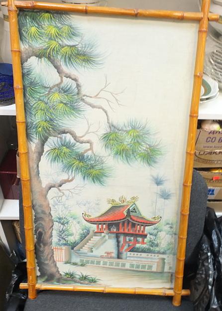 картина Пагода,на шелке,старая