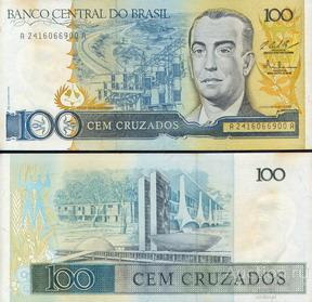 Бразилия 100 крузадо 1986 1988 г пресс UNC