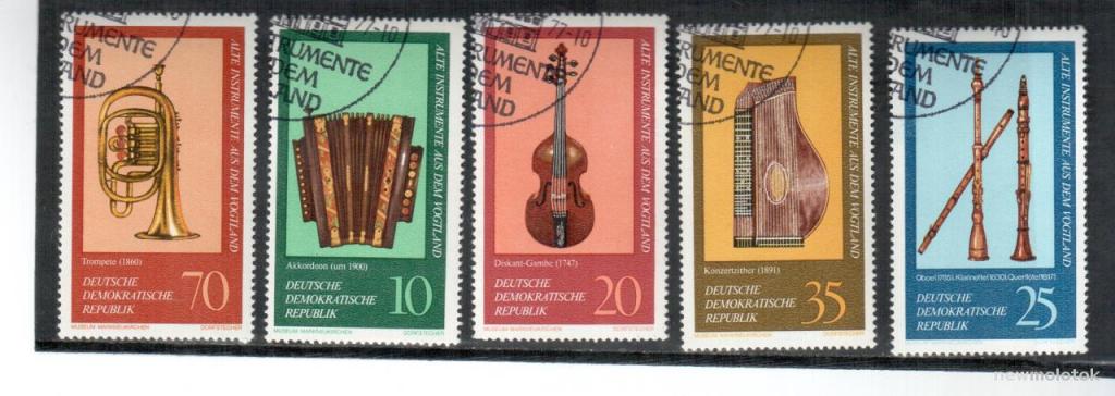 ГДР, 1977 г. музыкальные инструменты,  серия 5 марок, гаш