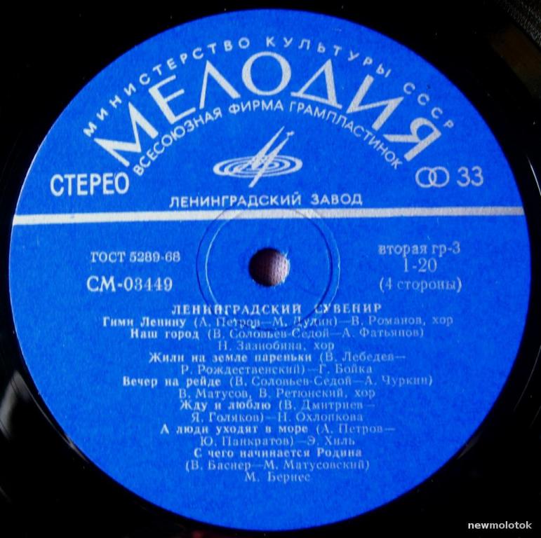 Ленинградский сувенир (1975) LP Мелодия СМ-03450, Ленинградский завод