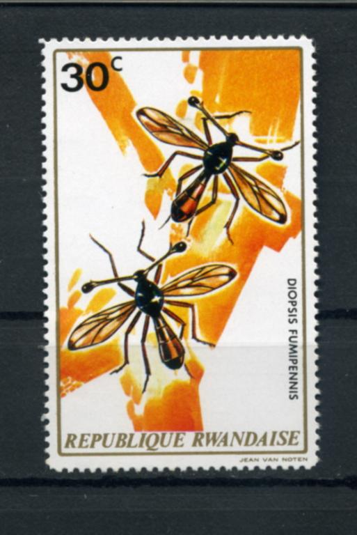 Руанда. Стебельчатоглазые мухи. Diopsis fumipennis. 1 марка.**