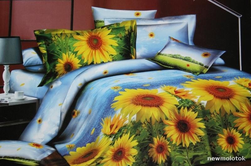 Постельное белье Сатин 3D Подсолнухи (2 сп)