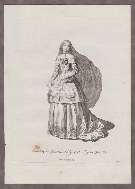 Костюмы народов мира. Испания. Мода в 17 веке [Антикварная гравюра].