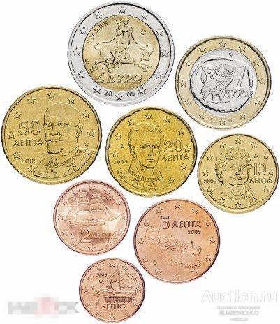 Греция 2002, Набор монет евро 8 штук.  UNC