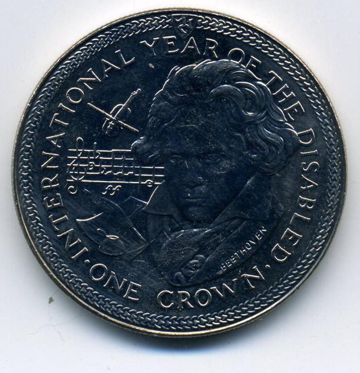 1 крона - Остров Мэн - 1981 - Международный год инвалидов - Бетховен