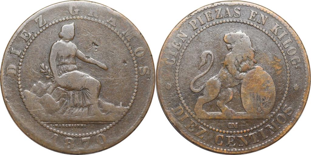 10 сентимо 1870 ОМ. Испания. 1168
