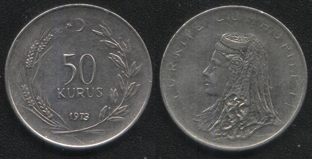 (604)Турция – 50 курушей (1973),сталь, KM#892.3