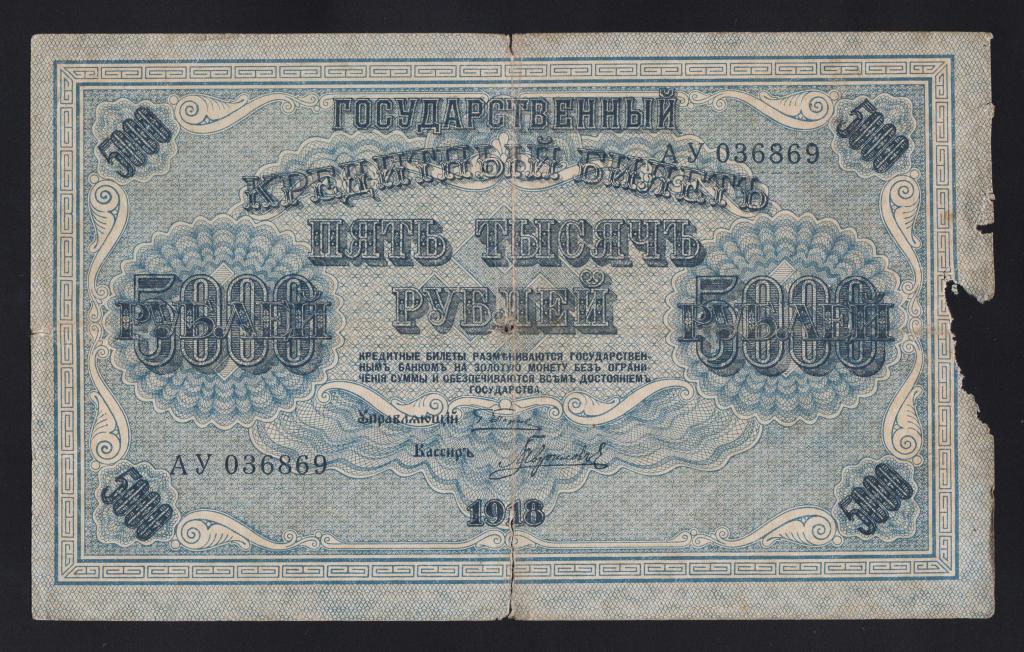 1918г 5000 рубля Гаврилов «серия АУ» в\з горизонтально !