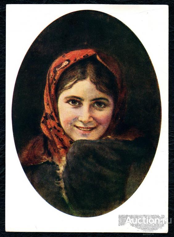 Живопись. Картина. Открытка. 1965 год. Рачков. Женская головка. (Альбом №16)