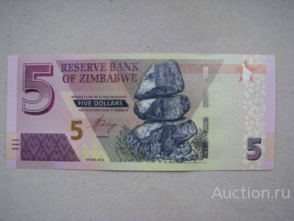 Зимбабве 5 долларов 2019.UNC.  Мультилот.