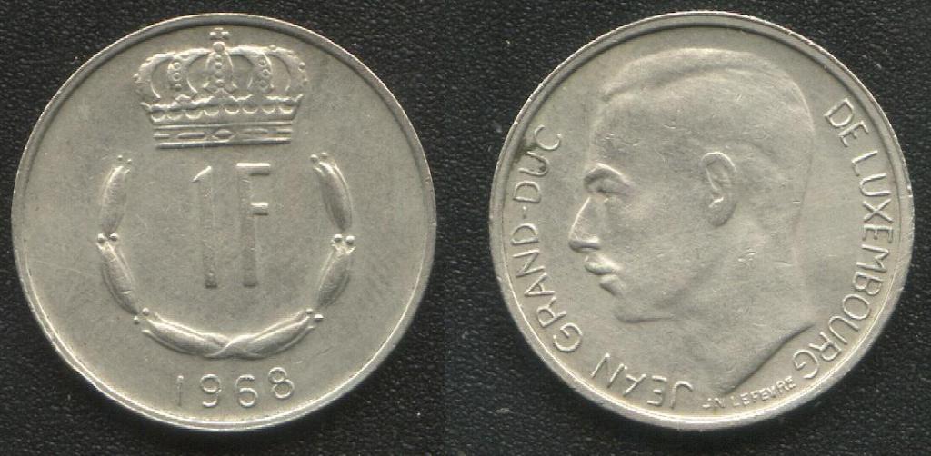 (658) Люксембург – 1 франк (1968), медно-никель , KM#55
