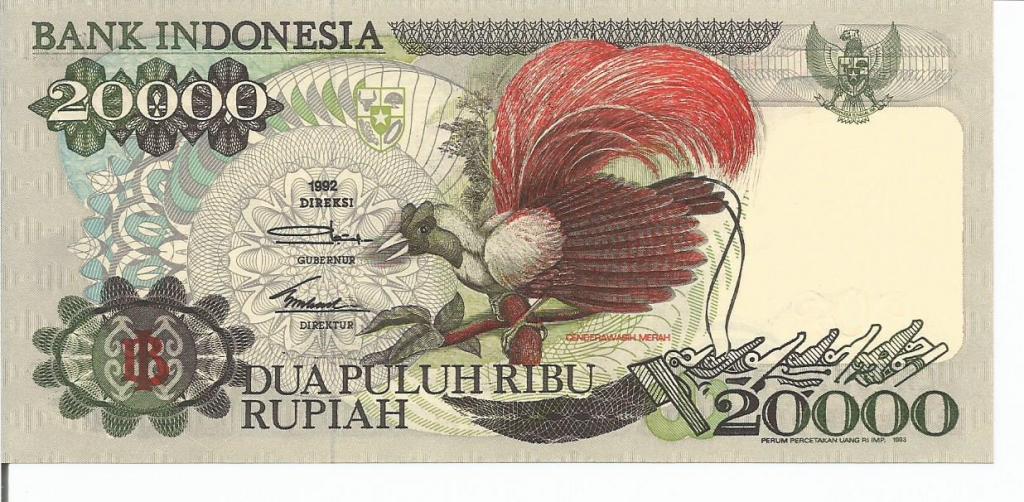 Индонезия  20000  рупи  1992 (1993) года  пресс  UNC (Р-132b)  Выпуск 1992 года.