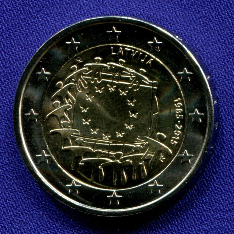 Латвия 2 евро 2015 UNC 30 лет флагу ЕС