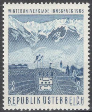 Австрия, 1968, № 1257, € 0,4, MNH, полн., спорт, зимняя универсиада, Инсбрук