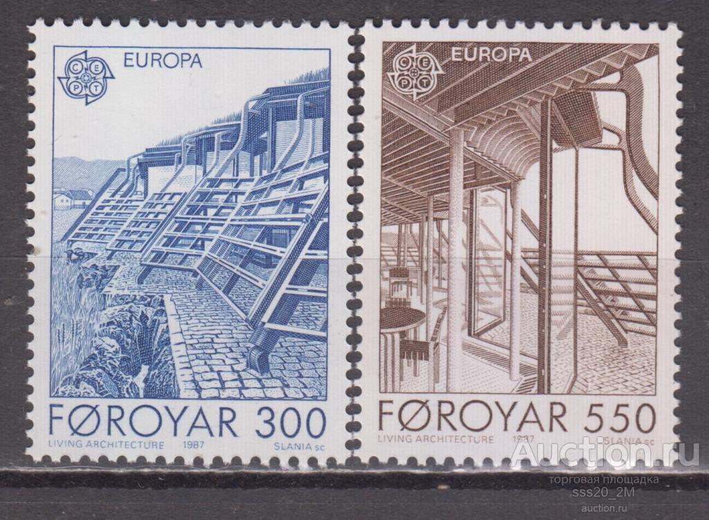 Фареры 1987 современная архитектура Mi149,150 MNH