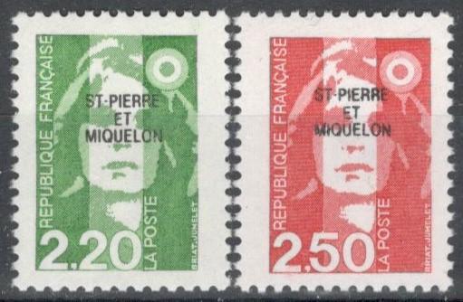 Сент-Пьер и Микелон, 1991, № 626,627, € 2, MNH, полн., стандарты , Марианна