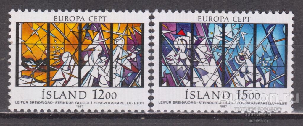 Исландия 1987 оконные витражи в соборе Рейкьявика Mi665,666 MNH