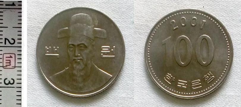 Южная Корея,100 вон 2001 год,никель