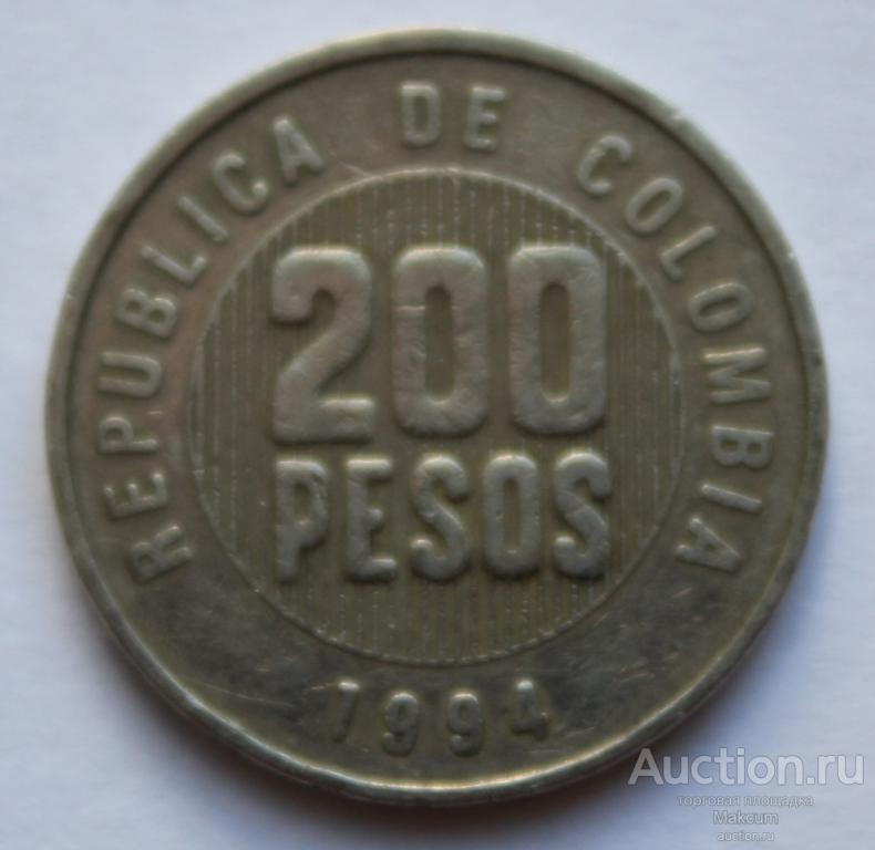 Колумбия 200 песо .1994 г . РЕДКИЙ ГОД !!!