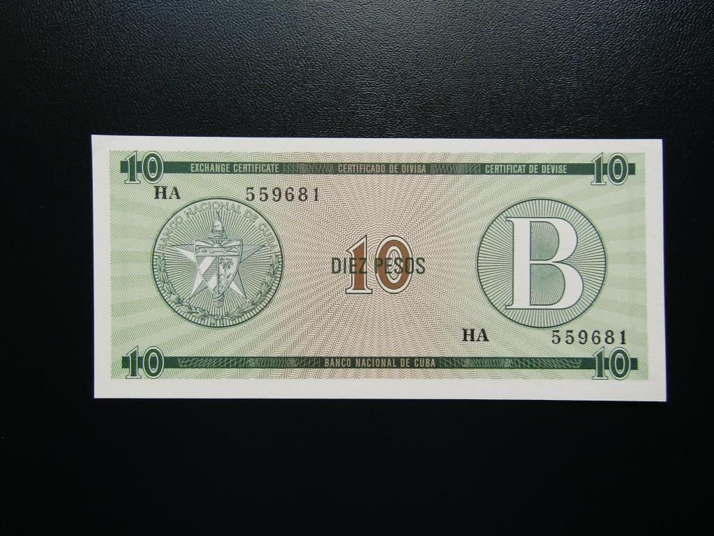 Куба - 10 песо 1985г. Валютный сертификат. Серия В. UNC.