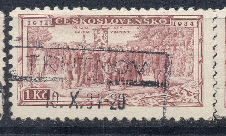 Чехословакия 1934 г. № 323 20 лет Чешских легионов гашеная (ж\д гашение)