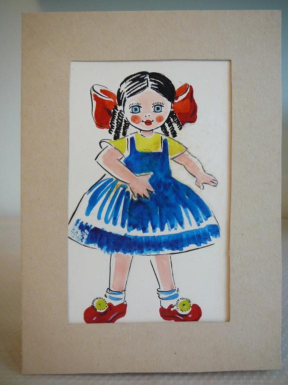 КНИЖНАЯ ГРАФИКА СССР! Кукла Маша. Живопись.Бумага,тушь, гуашь.1965 г. 22х16 см