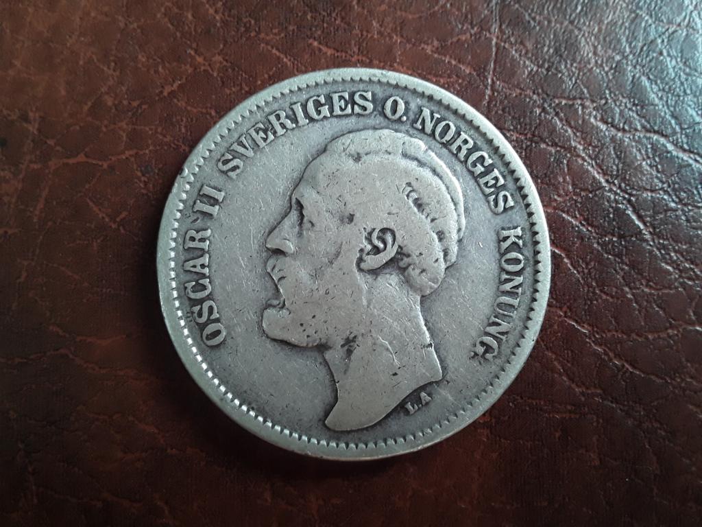 Швеция 2 кроны, 1876г. Король Оскар II. Серебро 0.800, ø 31mm