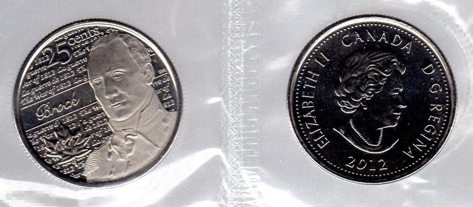 25 центов 1812-2012 года. Brock. UNC Запайка Матовая Канада. (6385) 