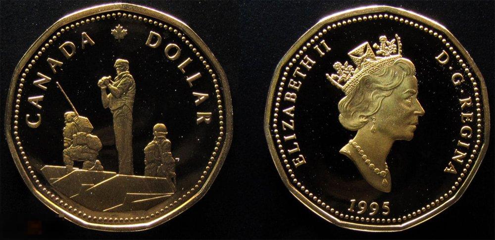 1 доллар 1995 года. Мемориал. proof ПРУФ Матовая В холдере. Канада (2545) 