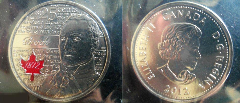 25 центов 1812 - 2012 года. Brock. UNC Запайка Цветная Канада. (6359) 