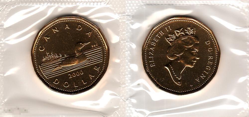 1 доллар 2000 года 'W' Набор UNC Запайка Канада (1581) 