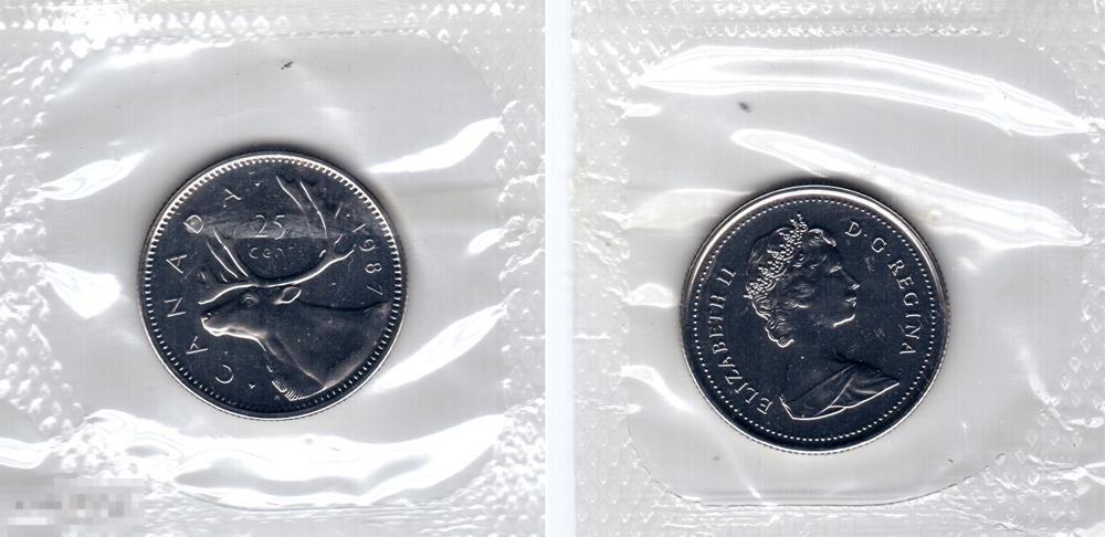25 центов 1987 года Набор. UNC. Запайка Канада 1777 