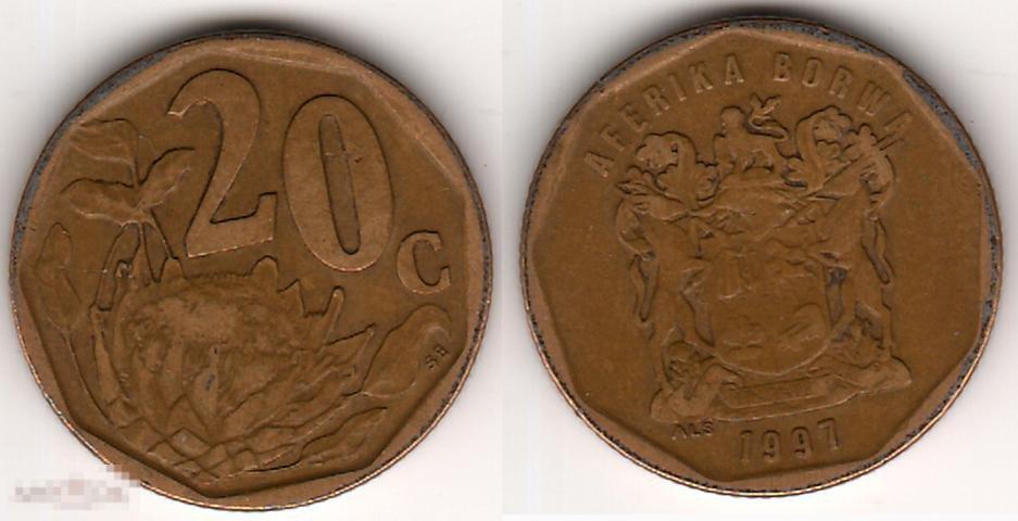 20 центов 1997 года. ЮАР. Флора. Южная Африка 2506 