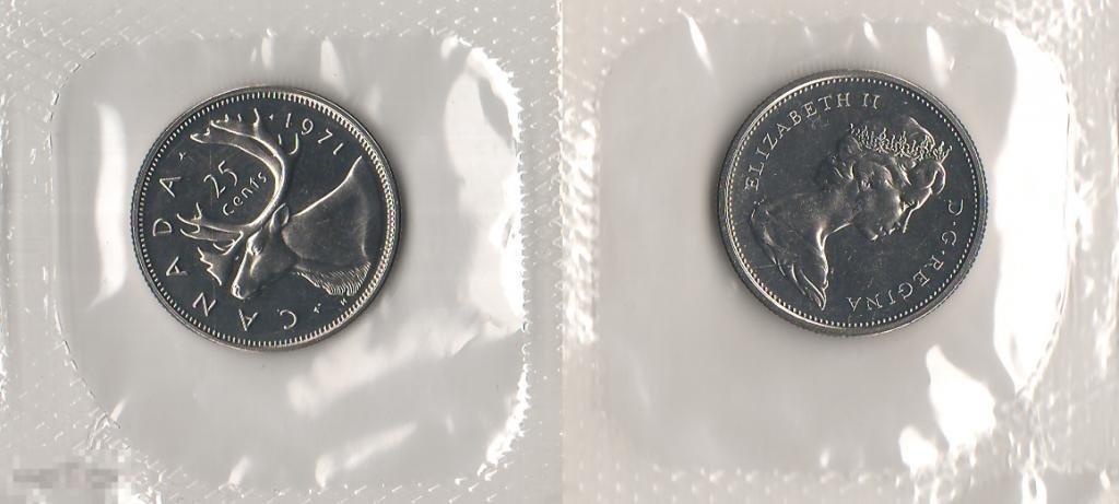 25 центов 1971 года Набор. UNC. Запайка Канада (1575) 