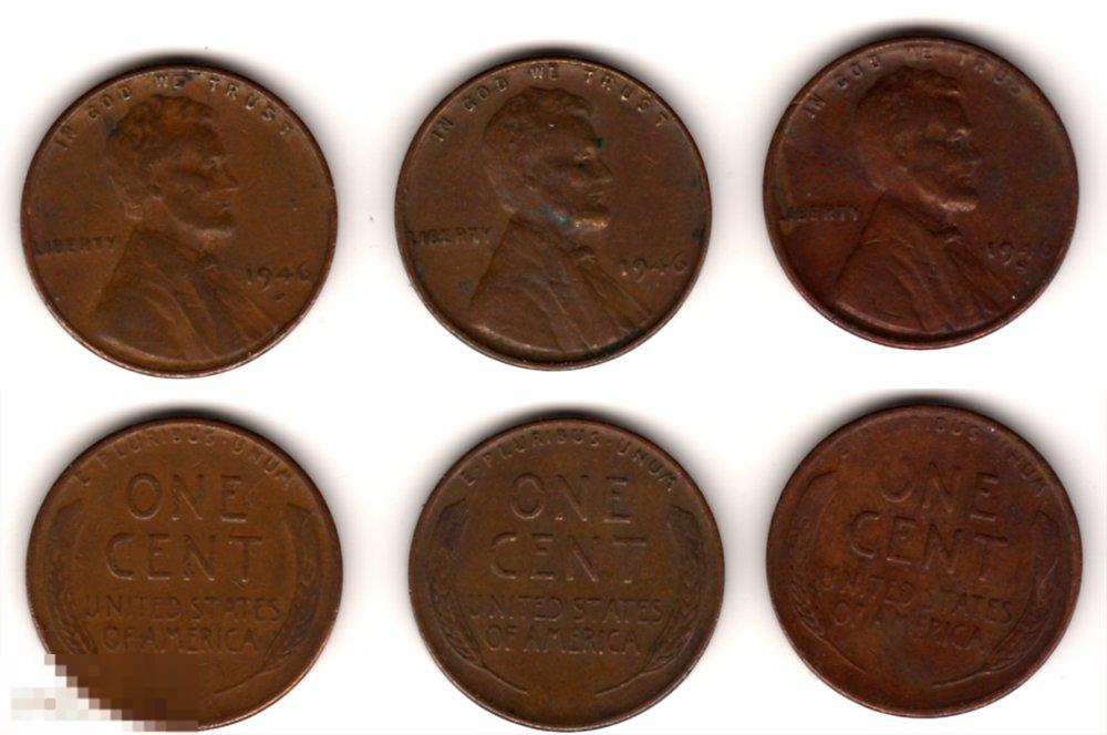 Набор 3 монеты. 1 цент 1946 года 'P', 'D', 'S'  США (2250) 